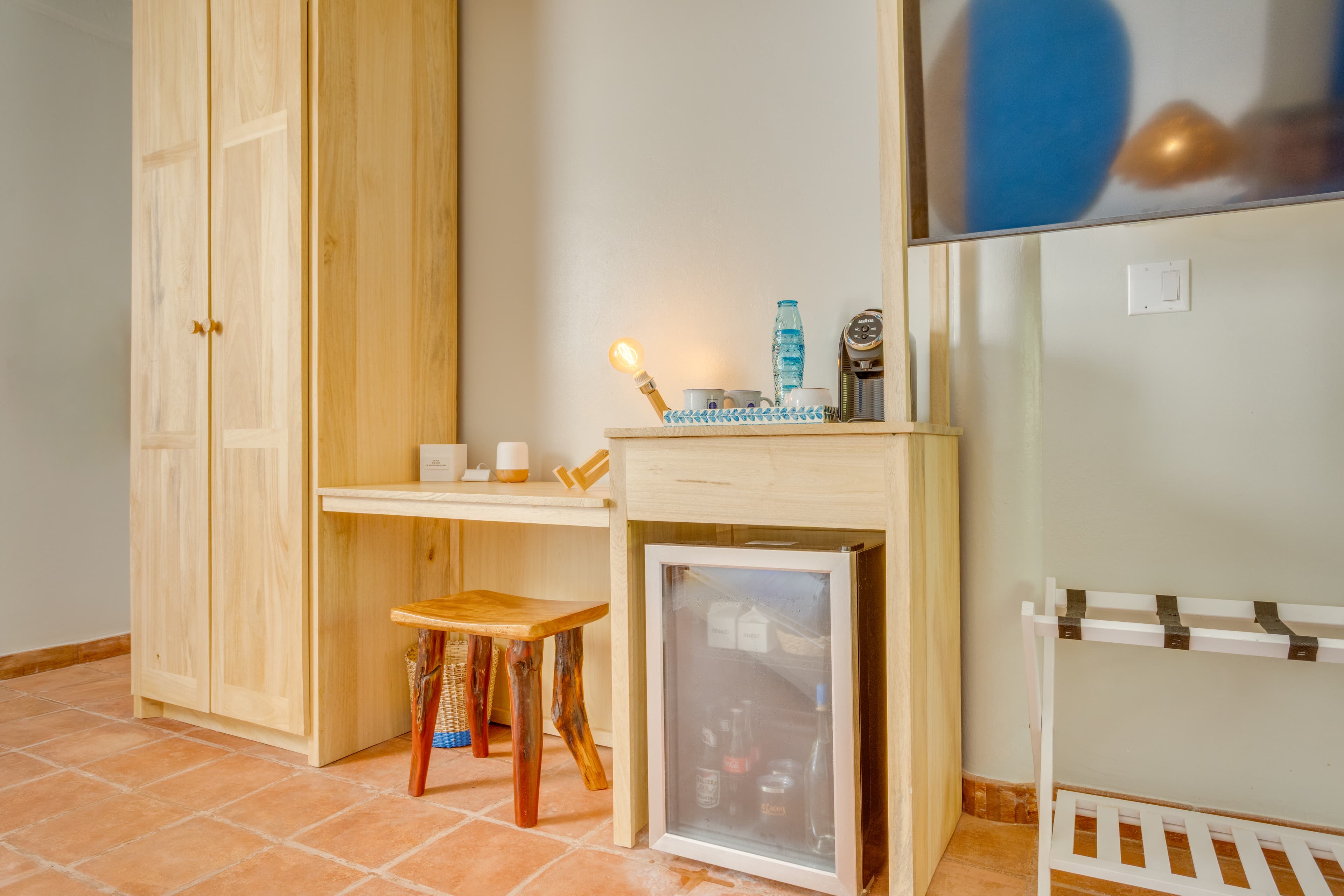 Workstation for if you have to work in paradise plus minibar and Lavazza coffeemaker