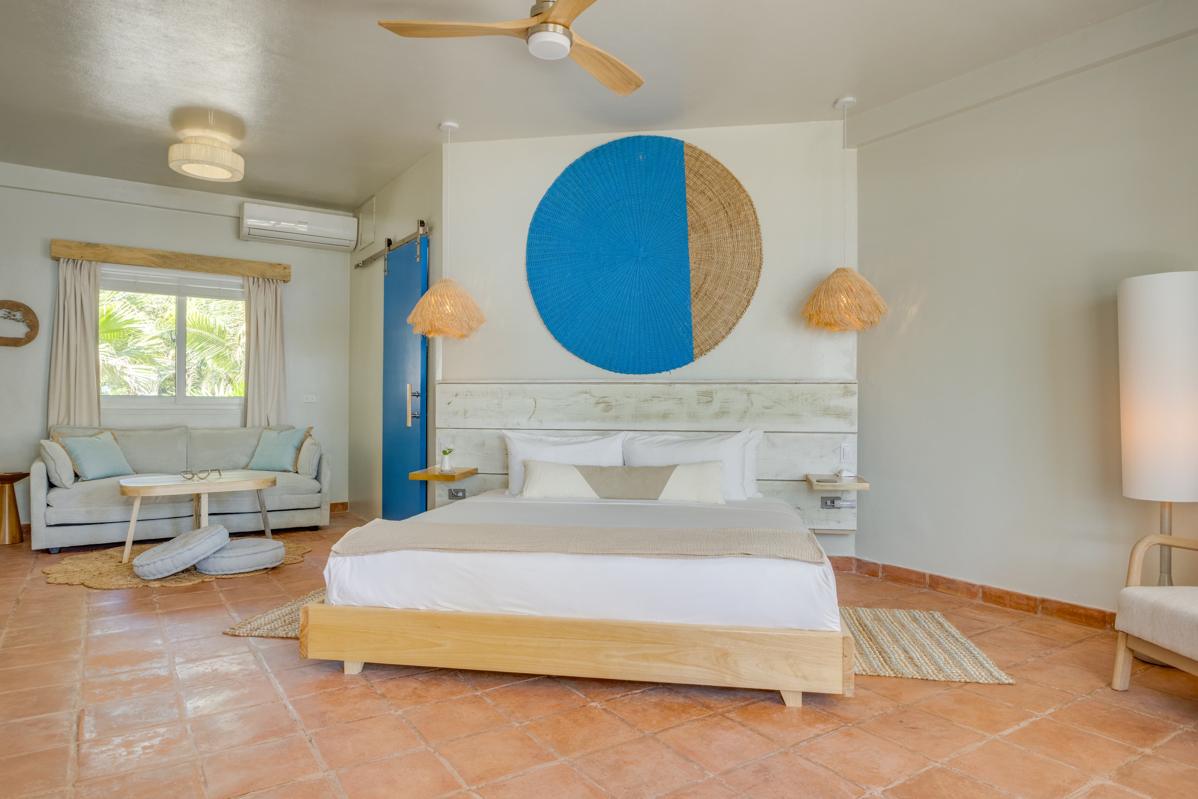 King bed with crisp linens and divinely deep mattress